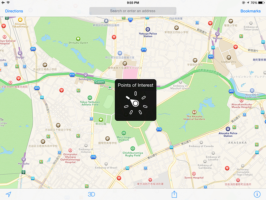 A screenshot of the iPad Apple Maps app with the rotor dial on top, with the text 'Point of Interest'