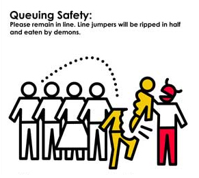 stick figure demon eats person cutting in line -- from popcoaster.com