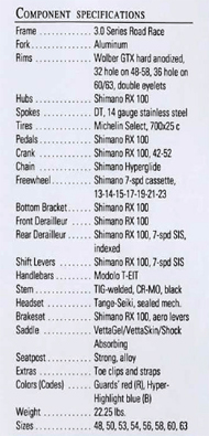 Specifications of the Cannondale SR-400